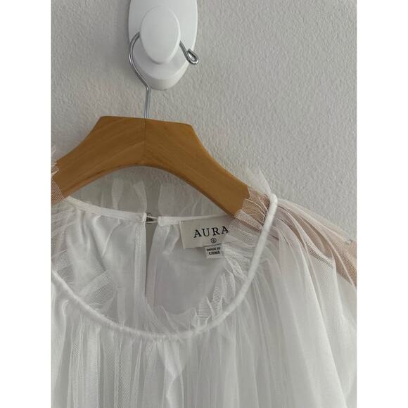 Aura Women’s Tulle Bridal Tiered Wedding Party Classic White Dress Sz S - Picture 2 of 8